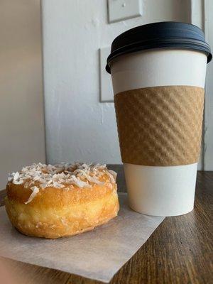 Coconut donut and latte