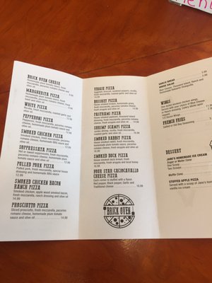 Pizza menu