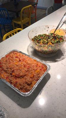 Spanish rice and a salad mix