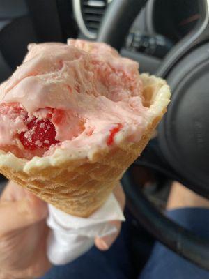 Pineapple upside down cake in a waffle cone