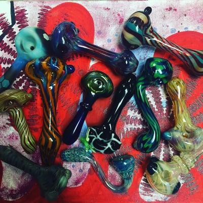 Amazing glass from all over the USA with an artist name for each piece