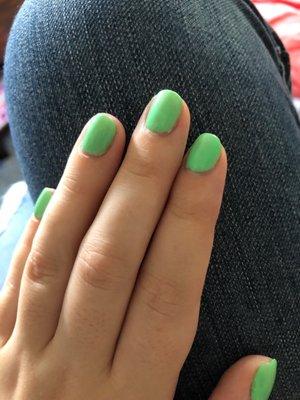 Great job on a sea foam green gel manicure!