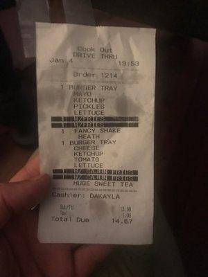 CookOut receipt