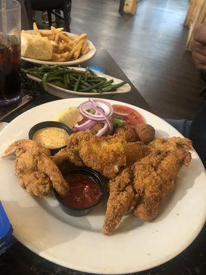 Shrimp and catfish. (The pink sauce is chef's kiss!)