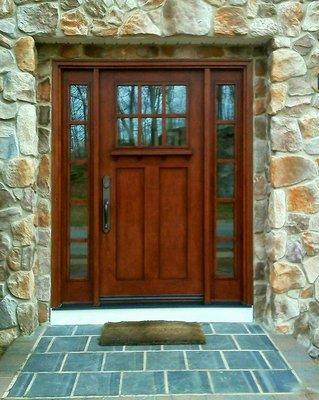 Door installation. Entry door with sidelite