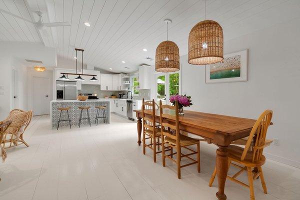 Peaked ceilings and kitchen / dining Reno