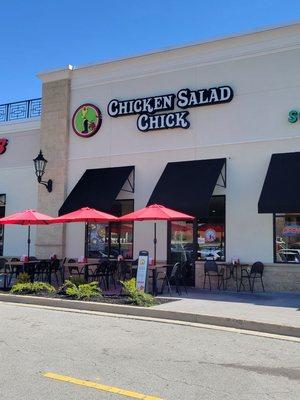 Dog friendly patio seating.