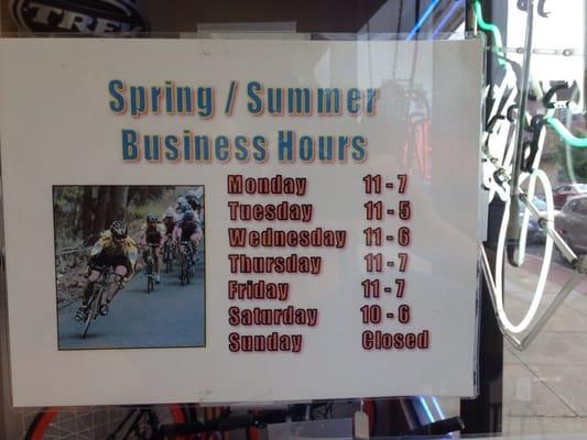 Spring and Summer hours