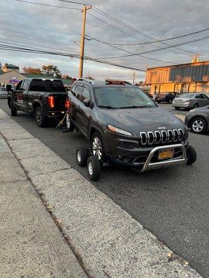 Jeep with fuel issues towed