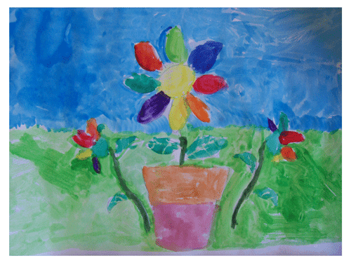 By student age 4.5 from preschooler art class at Lascaux Academy, San Mateo, Bay Areas