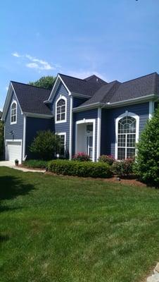 A good example of a big contrast between the white color trim and siding. Located in the 28227 zip code.