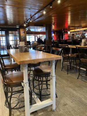 Interior with wood top tables