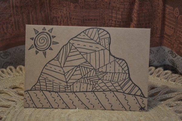 Blank inside geometric mountain and sun hand drawn card