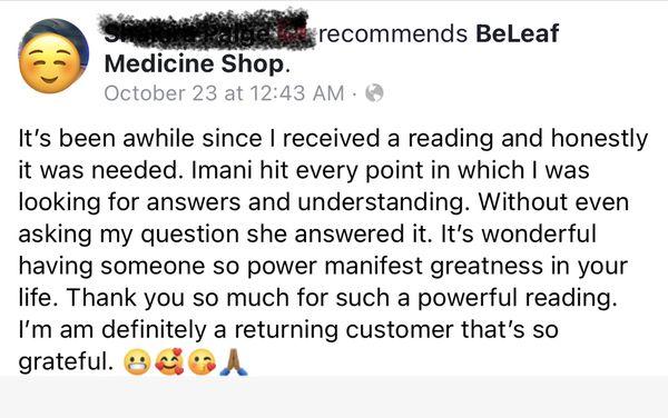 One of my many reviews from my Facebook business page