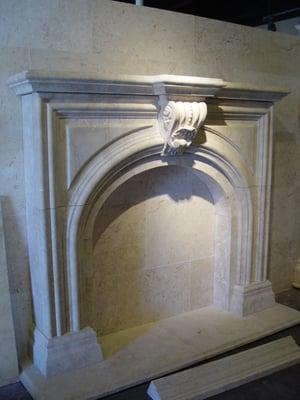 Hand carved limestone fireplace mantle