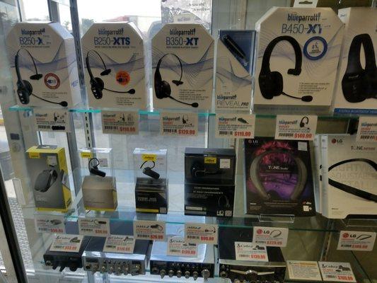 Electronics for sale, mostly Bluetooth headsets and GPS