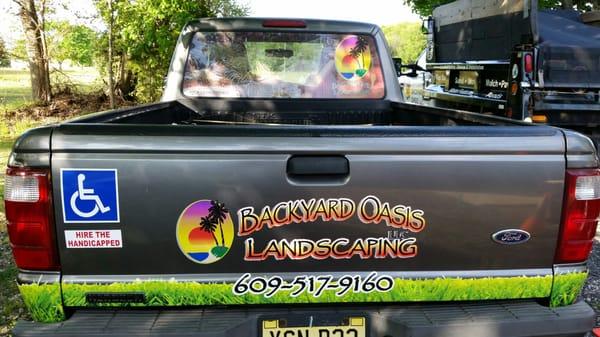 Thank you ,to the guys at sign o rama in Northfield NJ , great  lettering and graphics.  Bruce Egnor " the Backyard Oasis,llc "