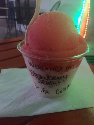 Watermelon Italian ice, strawberry delight ice cream, and pina colada Italian ice