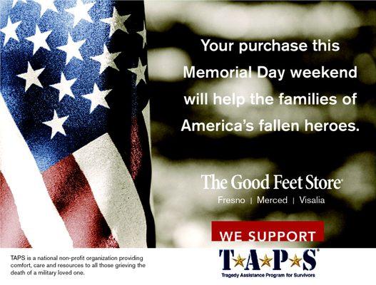 The Good Feet Store will be donating $10 to TAPS, for every pair of Good Feet arch support sold May 28-May 31, 2021