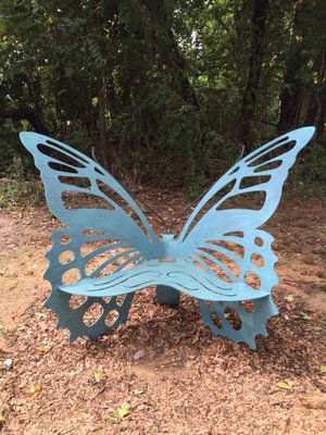 Butterfly bench at the entrance of the butterfly park