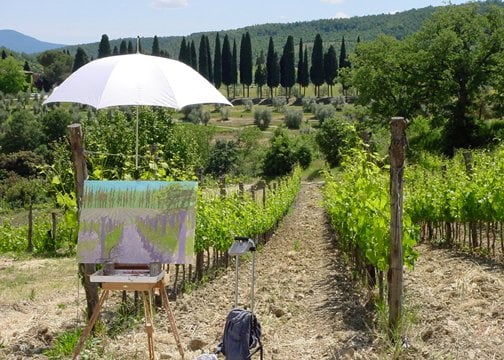 Gordon Plein air painting in Montalcino Italy