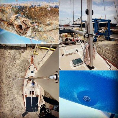 New Selden mast and a rudder repaired on an Island Packet 27.