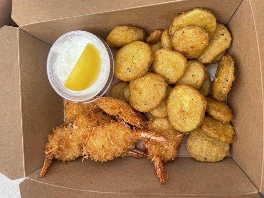 Cocoanut shrimp and fried pickles