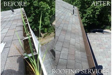 Before & after gutter cleaning, gutter guards were installed