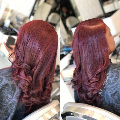 Silk press and custom color on natural hair