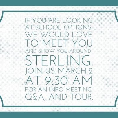 We would love to meet you! Join us March 2 to learn more about Sterling Classical School!