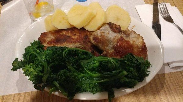 Pork chops with potatoes and brocolli rabe