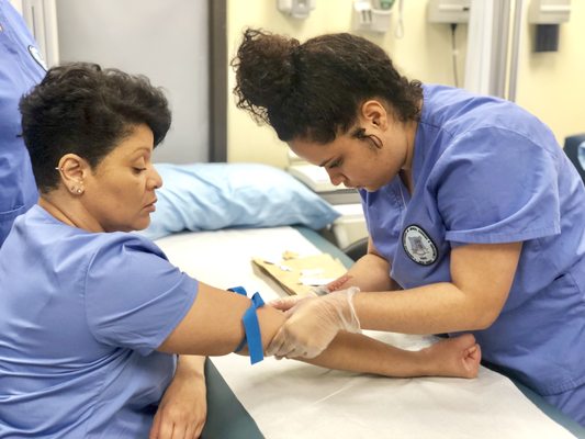 Medical Assistant students drawing blood.