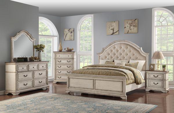 traditional Bedroom set  in an  antique white wash finish