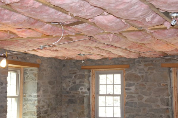 Fiberglass batt insulation was installed in a house renovation in Quakertown, PA