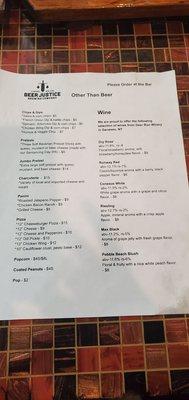 Food and wine Menu