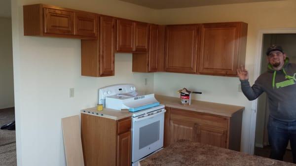 Remodeled kitchen after a fire.