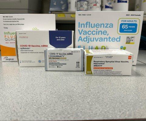 NOW OFFERING 
 FLU SHOTS (REGULAR  AND 65+),
 RSV,
 NEW COVID SHOT BOTH (MODERNA AND PFIZER)