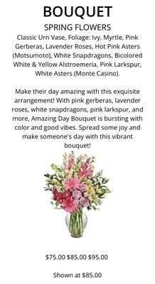 Expectation - I ordered the florist's choice (the only option for Mother's Day - they wouldn't do anything else).