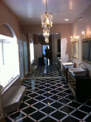 Floor, lights, vanities & fixtures.