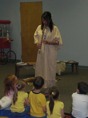 Amy Bluemel of the Chickasaw Nation introduces kids to Native American culture.