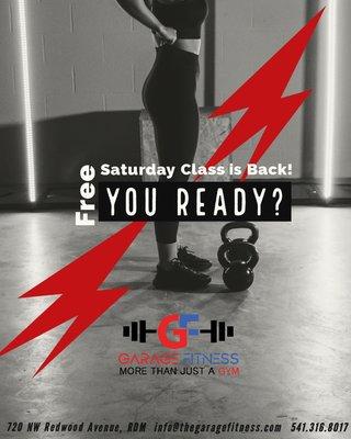 Free Saturday Class - available to anyone! Class times may vary, follow for updated times or contact us for more information!