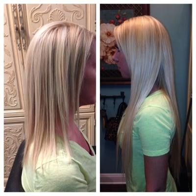 Beautiful blonde Seamless hair extensions