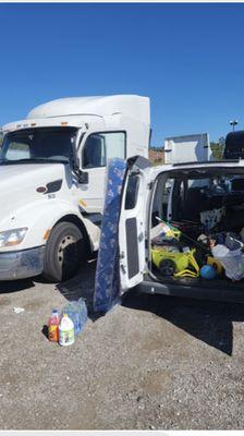 Mobile semi truck interior detailing and sanitizing