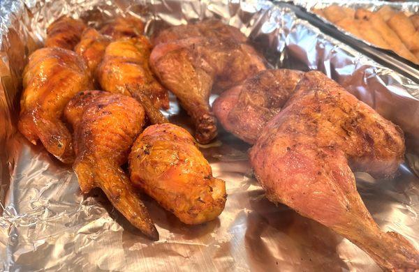 Stuffed chicken wings and chicken leg quarter