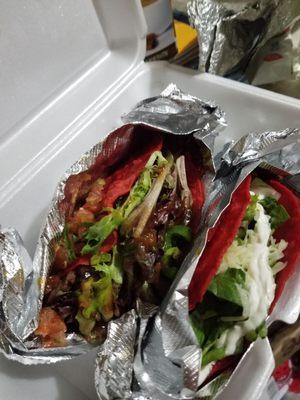 Slowed Cooked Brisket Taco and Seasoned Ground Beef Taco