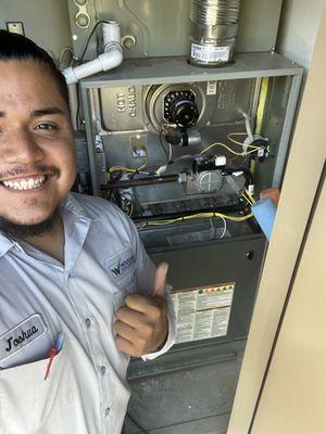 Thumbs up from Joshua as he completed the repair to restore the customer's ac.