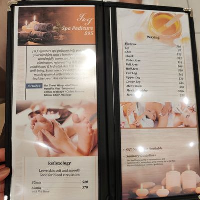 Menu as of March 2022