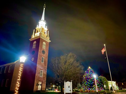 The church in mid December 2020 around the holidays at night