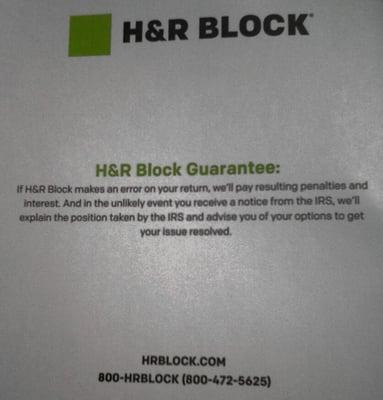 H&R Block guarantee