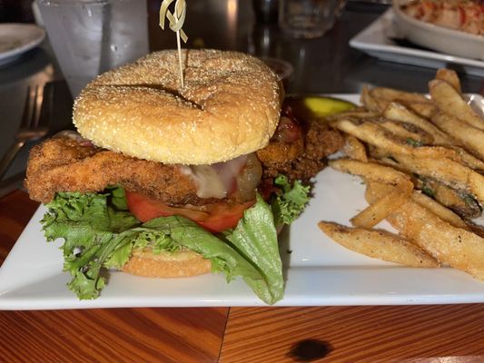 Chicken sandwich with truffle fries yum yummy yum